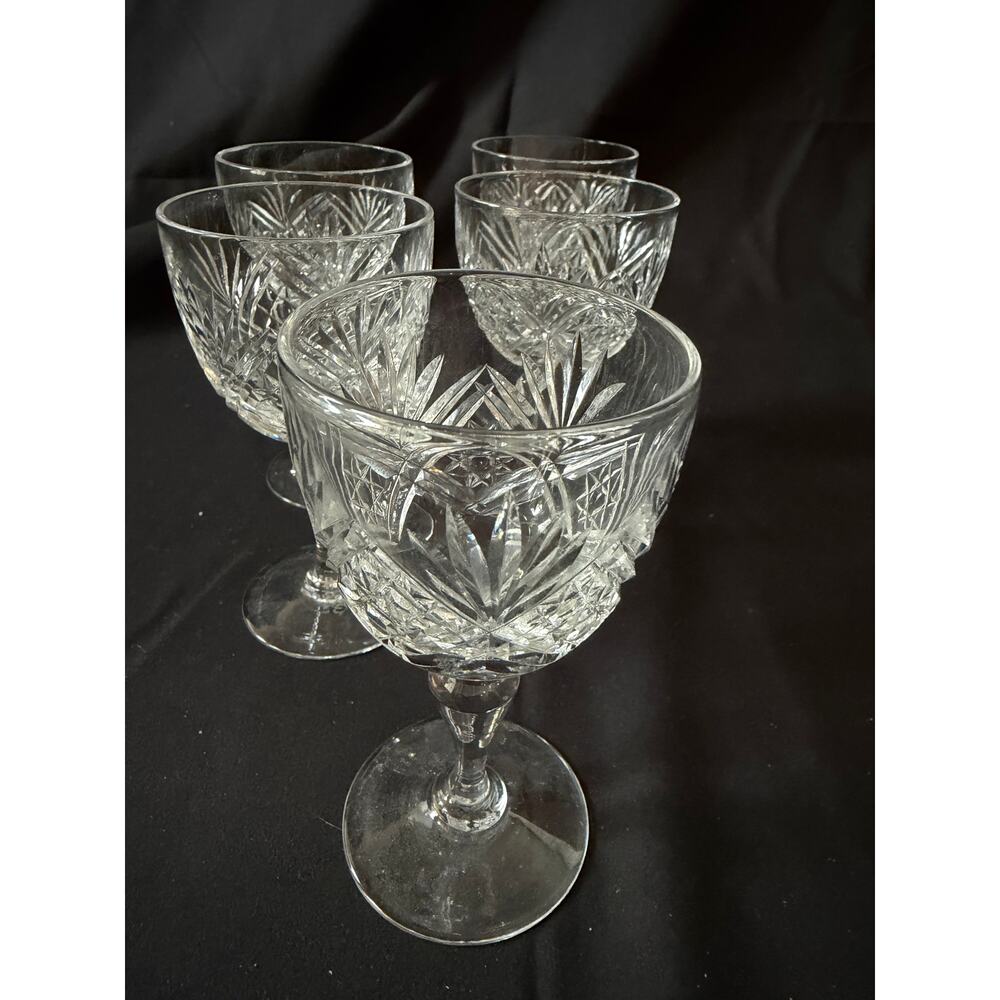 Set of 5 Thomas Webb St. Andrew Cut Crystal Wine Glasses 4.5” Tall